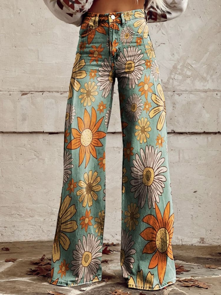 Tamia | Pantalones florales vintage de pierna ancha