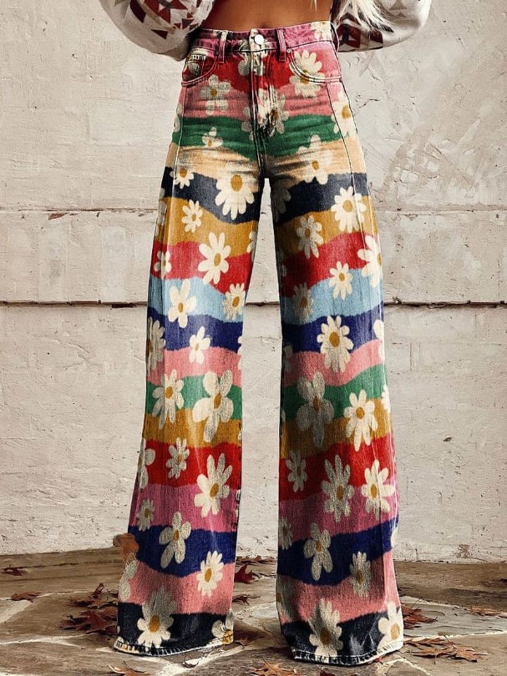 Cathy | Pantalones florales retro de pierna ancha