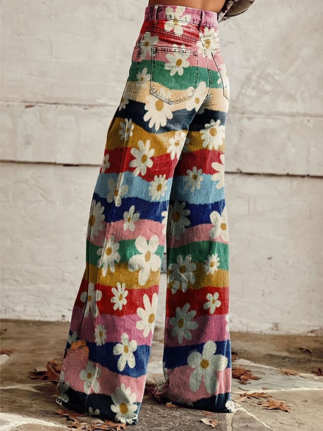 Cathy | Pantalones florales retro de pierna ancha
