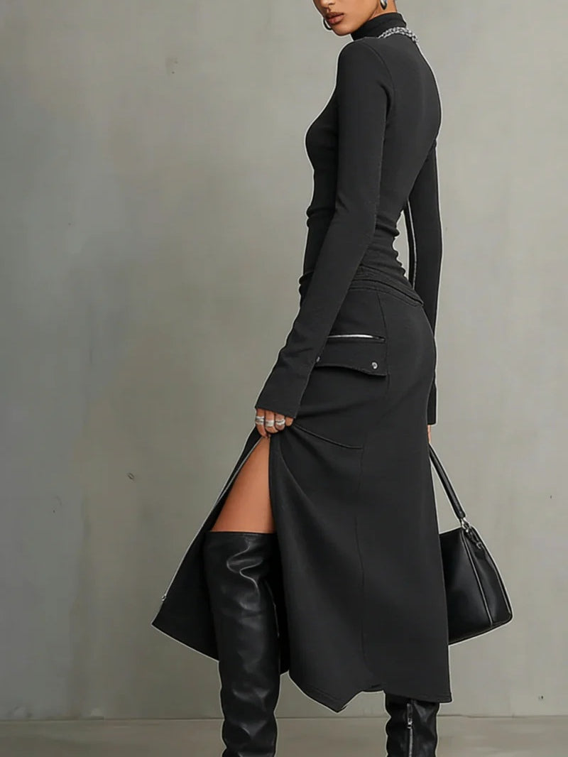 CONJUNTO CUELLO ALTO CREMALLERAS IRREGULARES BOLSILLOS