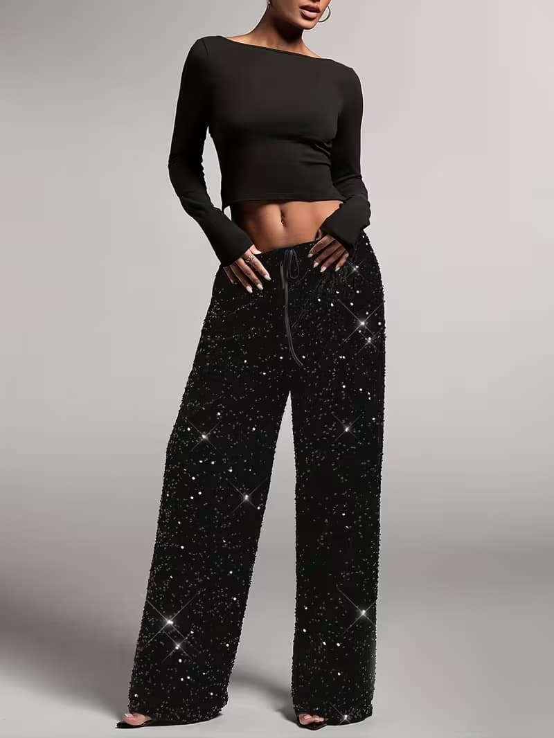 PANTALÓN LENTEJUELAS CINTURA ALTA