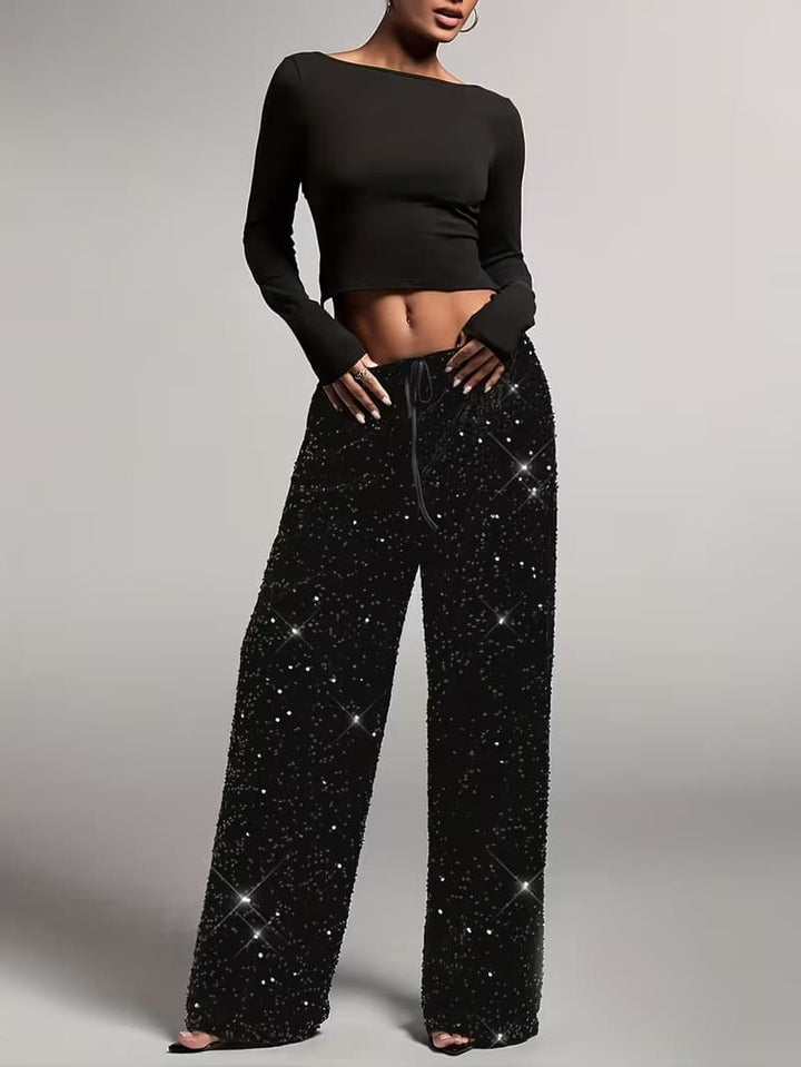 PANTALÓN LENTEJUELAS CINTURA ALTA