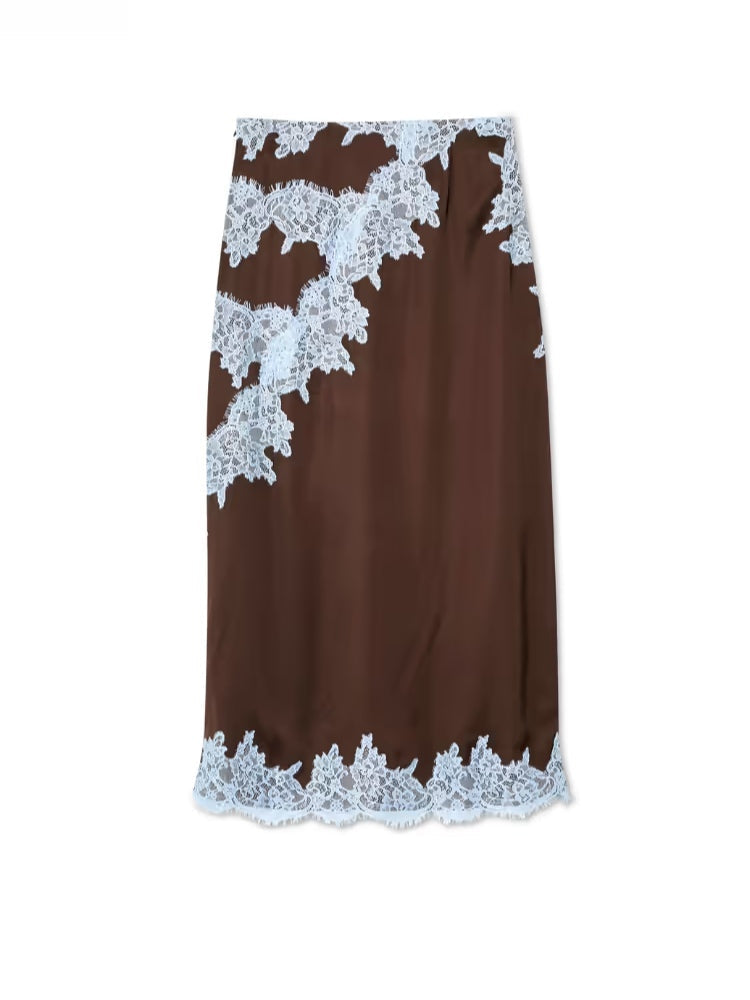 FALDA ENCAJE MARRÓN Y AZUL