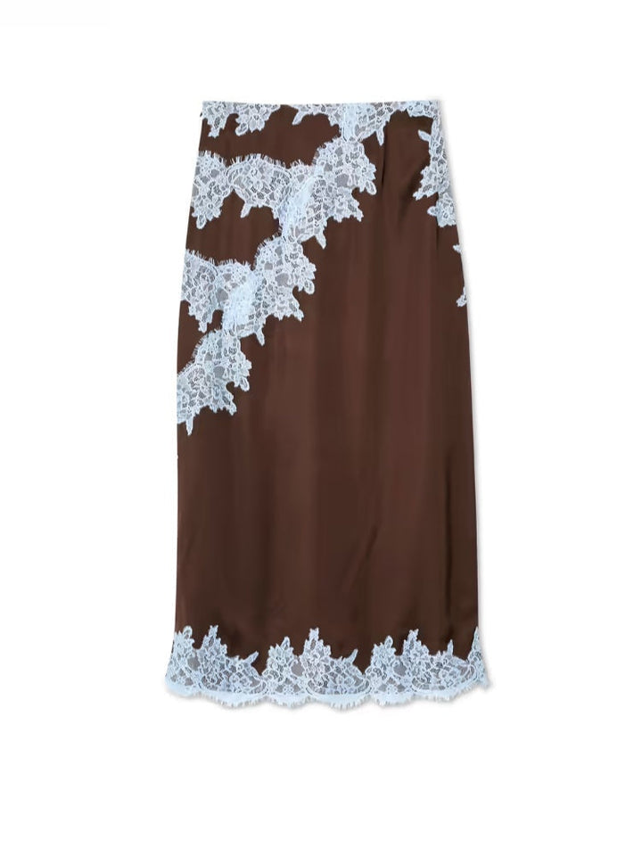 FALDA ENCAJE MARRÓN Y AZUL