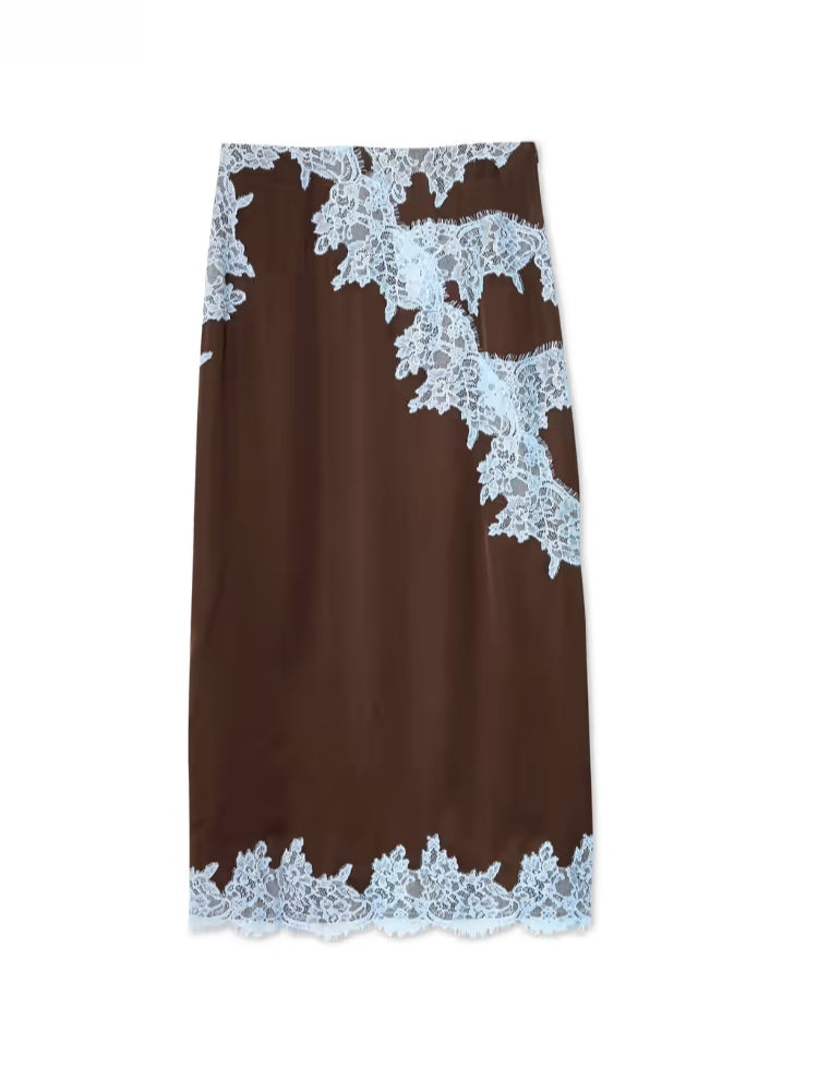 FALDA ENCAJE MARRÓN Y AZUL