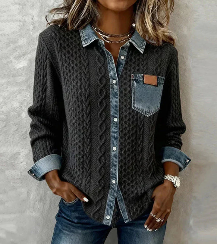 Áurea | Top de Punto Patchwork con Detalles de Denim