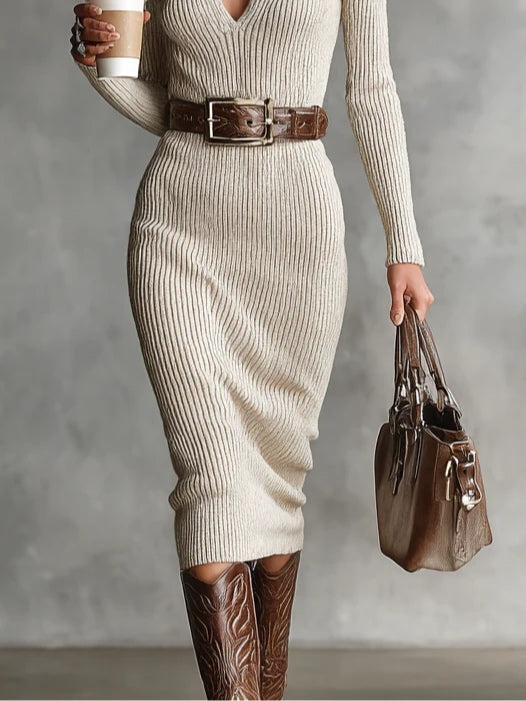 Julieta | Vestido Midi de Manga Larga con Cinturón