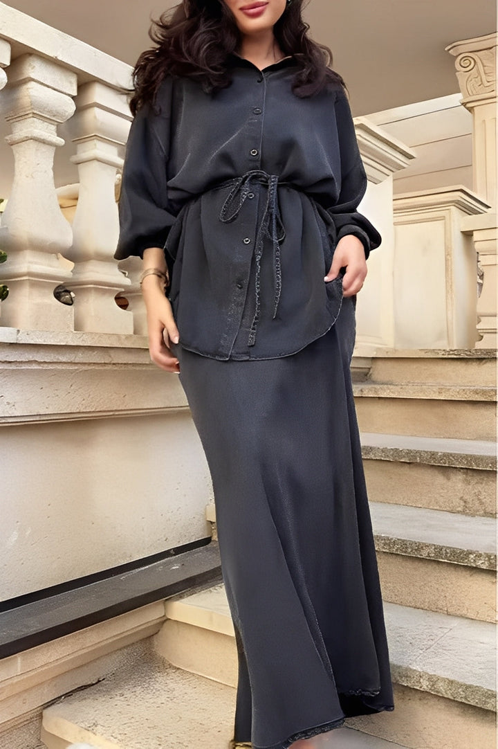 CONJUNTO CAMISA Y FALDA CON CORDÓN