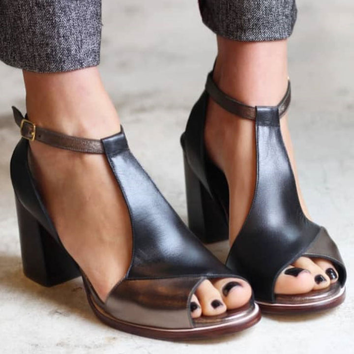 Nadaria | Sandalias de tacón peep-toe de patchwork negro