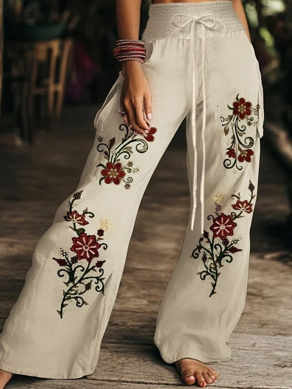 PANTALÓN FLORAL CINTURA ALTA PIERNA RECTA