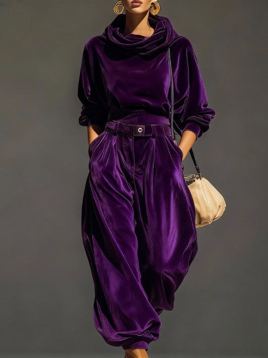 CONJUNTO TERCIOPELO CAPUCHA Y PANTALÓN HOLGADO