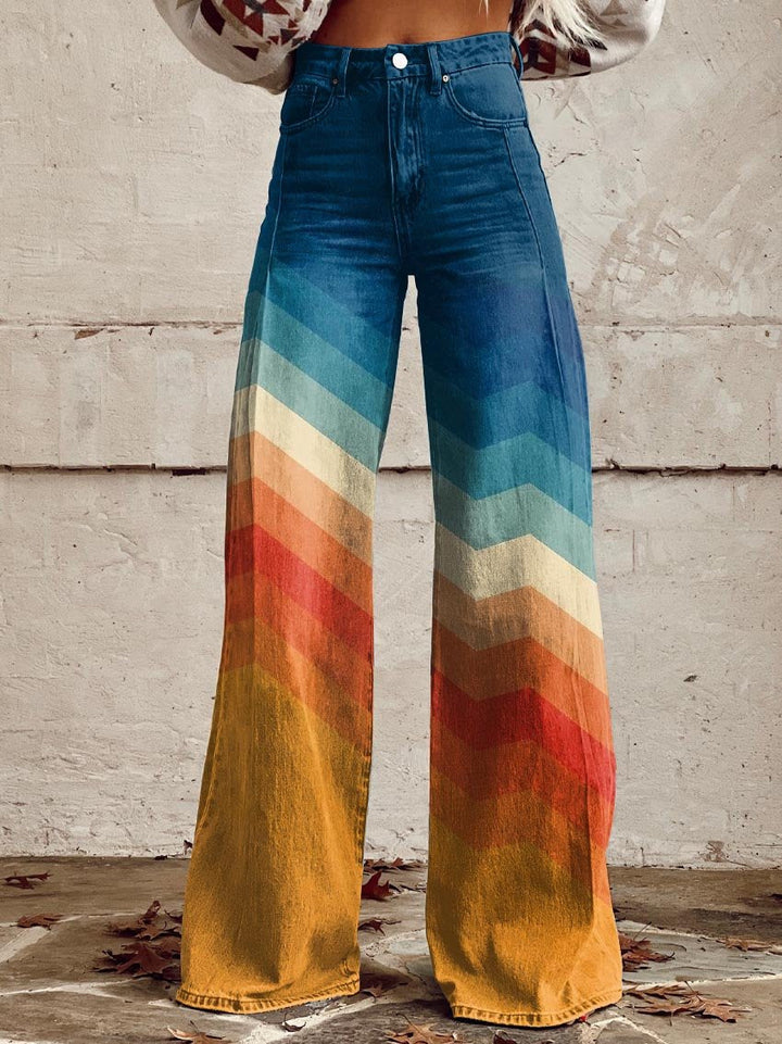 Rilana | Pantalones retro de espiga de pierna ancha