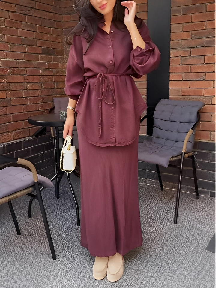 CONJUNTO CAMISA Y FALDA CON CORDÓN